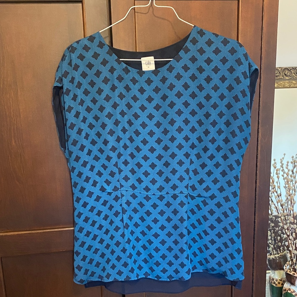 CAbi Blue and Black Geometric Blouse